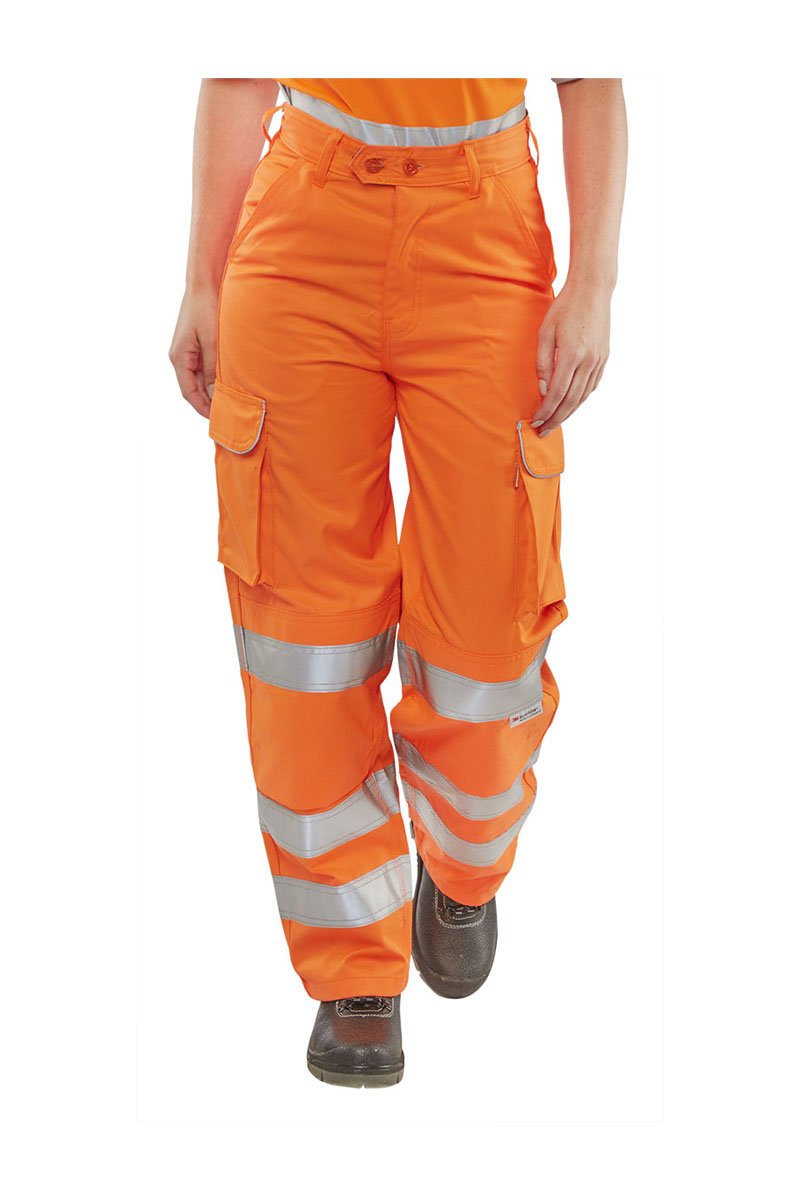 BSeen High Visibility Orange Ladies Womens Cargo Trousers Work Pants Rail GO RT 